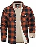 MAGCOMSEN Fleecejacke Herren Gefüttert Holzfällerhemd Karierte Jacke Thermo Übergangsjacke Hemdjacke Winter Orange L