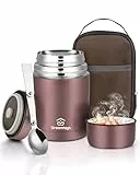 Dreamhigh® Thermobehälter für Essen 800 ml, Edelstahl Warmhaltebehälter Speisegefäß für Essen, Thermoskanne Essen Auslaufsicher, inkl. Löffel, 12 Stunden Heiß, 12 Stunden Kalt (Rose)
