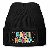 Narri Narro – lustige Wintermütze | Beanie für Damen & Herren, warm, elastisch & Unisex, Strickmütze mit Patch & Druck, perfekt für Après-Ski, Weihnachtsmarkt & Fasching, Karneval | Schwarz