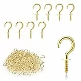 KALIONE 100 Stück Kleine Schraubhaken, Auge Schraube Deckenhaken Mini Schraube für Schrauben für Holz Schraube in Haken für hängende Pflanzen Kunst Dekorationen Schlüssel Weihnachtsdekoration (Gold)
