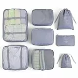 BillyBath Koffer Organizer set, Packing Cubes Kleidertaschen Schuhbeutel Reiseorganizer Packwürfel Kosmetik Travel Organizer Packtaschen für Koffer (8 teilig, Grau)