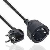 Inline Verlängerungskabel, Stromkabel, 1m, Schutzkontakt Stecker gewinkelt/Buchse, H05VV-F, Innenbereich, erhöhter Berührungsschutz, schwarz, 16400Y