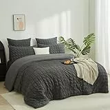 Boqingzhu Seersucker Bettwäsche Set Grau Anthrazit 135x200cm Atmungsaktiv Kühlend für Sommer Bettbezug & Kissenbezug mit Reißverschluss