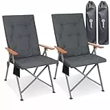 Homecall Campingstuhl Faltbar 150kg Belastbar Hochlehner Luxus Klappstuhl Camping Stuhl mit 3 Positionen Verstellbar mit 4,5cm Dicke Gepolstert Angelstuhl für Garten Balkon Wohnmobil (2, Dunkelgrau)