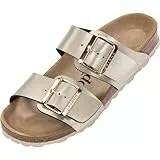 Palado Pantoletten Damen Samos EGS - bequeme Sandalen Made in Spain - Hausschuhe mit dämpfendem Kork-Fußbett - modische Sommerschuhe Beige Metallic UK8 - EU41