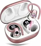 Bluetooth Kopfhörer Sport, Kopfhörer Kabellos Bluetooth 5.3 Mit ENC Mic, 50std Hifi Stereo Tiefer Bass Ohrhörer Mit Led-Anzeige, Ip7 Wasserdicht Wireless Earbuds Mit Ohrhaken Für Sport,Usb-C,Roségold