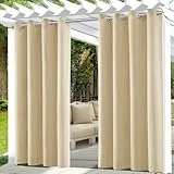UFYTT Outdoor Vorhang Wetterfest 2er Set,Outdoorvorhänge Wasserfest mit Ösen Oben,Blickdicht Outdoor Gardinen Sichtschutz,Sonnenschutz Outdoor Gardine,für Terrasse,132x215cm,Beige, HWCL-H002