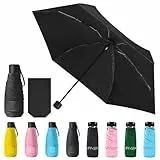 Vicloon Mini Regenschirm, Pocket Taschenschirm mit 6 Edelstahl Rippen, Sonnenschutz Freien UV Faltender Regenschirm, Klein, Leicht, UV-Faltender für Erwachsene und Kinder - Schwarz