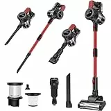 Akku Staubsauger 45000Pa/500W/40 min, Stielstaubsauger Kabellos Selbststehend Tierhaarentferner mit Anti-Tangle-Bürste Leichtgewicht, Wandladestation, Ultraleise für Tierhaare/Teppich/Hartboden/Auto