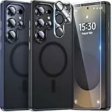 UniqueMe für Samsung Galaxy S25 Ultra Hülle - Handyhülle für Samsung Galaxy S25 Ultra Case, 5 in 1 Set Rundumschutz Schutzhülle Cover,1 Handyhülle & 2 Schutzfolie & 2 Kameraschutz - Matt Schwarz