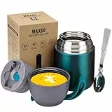 LOGEEYAR Thermobehälter für Essen 500ml Kinder Edelstahl Isolierbehälter Gefäß für warme Speißen, Essen, Suppe, Isolierbehälter mit Löffel Thermo Gefäß, Grün