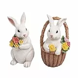 Valery Madelyn 2 Stück Osterhasen für Osterdeko Modern,Dekohase Harz mit Blumen Osterkörbchen für Frühlingsdeko Tischdeko Gartendeko,Ostern Geschenke für Wohnzimmer Party,12cm(M)