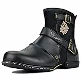 OSSTONE Herren Stiefel aus Rindsleder, Lederstiefel mit Gummisohle Biker Boots mit Reißverschluss, 6.5' Männer Stiefeletten mit 0.98' Absatz 5008-1-DE, Schwarz,US11(EU45)