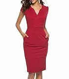 CEASIKERY Damen Business Retro Cocktail Bleistift Wear für die Arbeit Büro Freizeitkleid,Rot,L