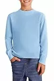 Haloumoning Jungen Pullover Kinder Rundhals Langarm Strickpullover Weicher Leichte Basic Sweater Pulli Einfarbig Casual Sweatshirt, Blau, 9-10 Jahre