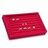 Yosoo Velours Innen Wildleder Jewelry Ohrringe Ringe Manschettenknöpfe Display Organizer Box Tray Holder Case Schlitzen Storage (Rot)