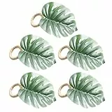 Amosfun Palmblätter-Serviettenring, grüne Blätter, Serviettenhalter, Hawaii-Party, Hochzeit, Valentinstag, Dinner-Party, Zuhause, Tischdekoration, 5 Stück