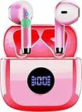 Jxrev J51 Kabellose Ohrhörer, Bluetooth 5.4 Earbuds Stereo Bass, Noise Cancelling Mic, Wasserdicht IP7, 32H Spielzeit, USB C Ladehülle, Rote Ohrhörer für Android iOS