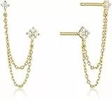TOFBS Kette Ohrstecker 925 Sterling Silber Ohrringe mit Cubic Zirkonia Quaste Kette Ohrringe Hypoallergene für Frauen Damen Empfindliche Ohren(Gold)
