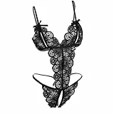 LEBENSFROH Sexy Dessous Damen Unterwäsche Set Strapsen Spitze Reizwäche Transparent Babydoll Negligee Erotische Bodysuit (XL, Schwarz)