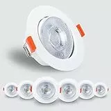 Kambo LED Einbaustrahler 230V, 6W Spot Led Deckenleuchte Weiß 40° Schwenkbar Rund 610LM Kaltweiß 6000K 6er