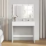 VASAGLE Schminktisch, mit LED-Beleuchtung, einstellbare Helligkeit, Frisiertisch mit Spiegel, Kosmetiktisch mit 2 Schubladen und 3 offenen Fächern, modern, wolkenweiß RDT120T10