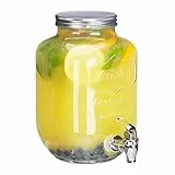 Relaxdays Getränkespender 3,5 l, Glas, Zapfhahn, Retro Saftspender Gastro, Vintage Limonadenspender Gartenparty, klar