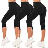 SINOPHANT Leggings Damen 3/4 High Waist Elastische Blickdicht Große Größen Leggins (#3er Pack Schwarz/Schwarz/Schwarz, L-XL)