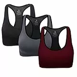 ANGOOL Damen Komfort Klassische Racerback Sport BH Top Fuer Yoga Fitness-Training, Schwarz grau weinrot, L Fit 80D 80DD 80E 85D 90BC 90D