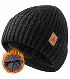 FORVEVO Mütze Herren Damen Winter, Warme Beanie Herren mit Fleece Futter, Thermo Wintermütze Männer, Winddichte Strickmützen für Unisex,Outdoor Laufen Skifahren(Schwarz)