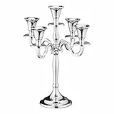Cepewa Kerzenständer Kerzenleuchter 5-armig Metall Silber Kandelaber Stabkerze Teelicht Aluminium vernickelt (27 cm)