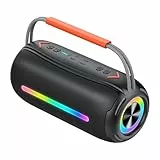 Bluetooth Lautsprecher mit Tragegriff, 40W Musikbox Bluetooth Box mit Dualen Bass-Treibern, IPX7 Wasserdicht, RGB Lichter, TWS Kopplung, AUX, TF Karte, Geeignet Party/Outdoor/Reisen, Schwarz