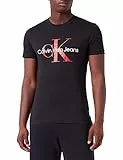 Calvin Klein Herren T-Shirt Kurzarm Core Monologo Slim Fit, Schwarz (Ck Black/Salsa), XL