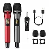 TONOR Mikrofon kabellos, drahtloses Funkmikrofon Wireless Microphone Handmikrofon dynamisch Microfono Mic mit Empfänger für Verstärker PA Anlage Karaoke Hochzeit Party Konferenz Vortrag TW320 Grau&Rot