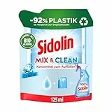 Sidolin Mix & Clean Konzentrat zum Auffüllen Cristal (125 ml), All in 1 Glasreiniger für Sauberkeit, Glanz & Schutz, Fensterreiniger mit Bio-Alkohol, -92% Plastik im Vergleich zur Originalflasche