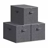 SONGMICS Aufbewahrungsbox mit Deckel, faltbare Stoffbox mit Griffen, Aufbewahrung für Kleidung, Vliesstoff, 3er Set, 50 x 30 x 30 cm, schiefergrau RZB050GN02