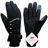 Nesirooh Winterhandschuhe Herren Damen, 3M Thinsulate Wasserdicht Winddicht Warme rutschfest Touchscreen FahrradHandschuhe für Radfahren Laufen Wandern Fahren Skifahren (Schwarz, S)