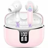 Bluetooth Kopfhörer, Kopfhörer Kabellos Bluetooth 5.3 mit 4 ENC Mic, In Ear Kopfhörer 40std Spielzeit Tiefer Bass, Noise Cancelling Wireless Earbuds IP7 Wasserdicht Ohrhörer LED Anzeige USB-C Rosa