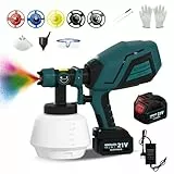 ELIOFANEIA Farbsprühsystem Elektrisches 21V 2x4000mAh Lithiumbatterien und Ladegerät, 1200ml Farbspritzpistole mit 5 Düsen, 3 Sprühmuster für Heimwerkerarbeiten, Wände Akku Farbsprühsystem
