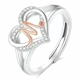 INFUSEU Damen Ring Mit Initialen, 925 Sterling Silber M Buchstabe Herz Offener Ringe Buchstabenform Initial Name Alphabet A-Z Verstellbar Personalisierter Schmuck Geschenke für Frauen Damen Mädchen