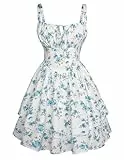 SCARLET DARKNESS Damen Freizeit Minikleid Lace Up mit Tasche Spaghetti Trägerkleid Weiß-Blau Blumen M