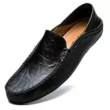 Unitysow Mokassins Slipper Herren Leder Slip On Fahren Schuhe Leicht Weich Loafers Handgefertigt Flache Business Schuhe,Schwarz,EU 39