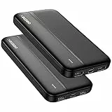GREPRO PowerBank 10000mAh - 2 Stück, Externer Handyakkus,Power Bank Klein Aber Stark mit Type-c + Micro Eingängen Ports und 2 USB + USB-C Ausgängen Ports für Smartphones,Tablet