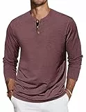 TARAINYA Henley T-Shirts Herren Baumwolle Langarmshirt Einfarbig Basic Tee Longslevee mit Tasche Rot L