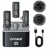 LVVIACE Lavalier Mikrofon für iPhone iPad mit 40-Stunden-Sender, Digitalanzeige, Ladehülle, 82 Fuß kabelloses Mini Mikrofon mit Geräuschunterdrückung (Lightning)