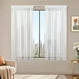Runyéla Stores Gardinen mit Kräuselband 2er Set, Voile Schiebegardinen 145 x 140 (HxB), Transparent Gardine, Vorhang Weiß, Vorhänge für Wohnzimmer Schlafzimmer Sheer Curtain