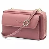 YERUUE Umhängetasche für Handy PU Leder 2 Reißverschluss Handytasche zum Umhängen mit Kartenfach Abnehmbarer Schultergurt, Geeignet für Handys unter 6.5 Zoll(Violett)