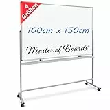 Master of Boards Magnettafel Whiteboard mit Ständer 100 x 150cm mobiles White Board auf Rollen doppelseitige Stativdrehtafel magnetisch, beschreibbar, rollbar, leicht abwischbar mit Stifteablage