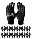 AnTools 12 Paar Schwarze Sicherheits-Arbeitshandschuhe – Rutschfeste PU-Beschichtung, Hautfreundlich & Atmungsaktiv, Für Allgemeine Arbeiten & Gartenarbeit, Unisex, Gr. 9/L