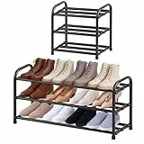 MIKVOYO Schuhregal Schmal Platzsparend Ausziehbar 3 Ebenen, Schuhschrank Metall Schwarz, Breite 43-78 cm, für Kleiderschränke, Enge Räume, Flure, Eingangsbereiche, Schlafzimmer
